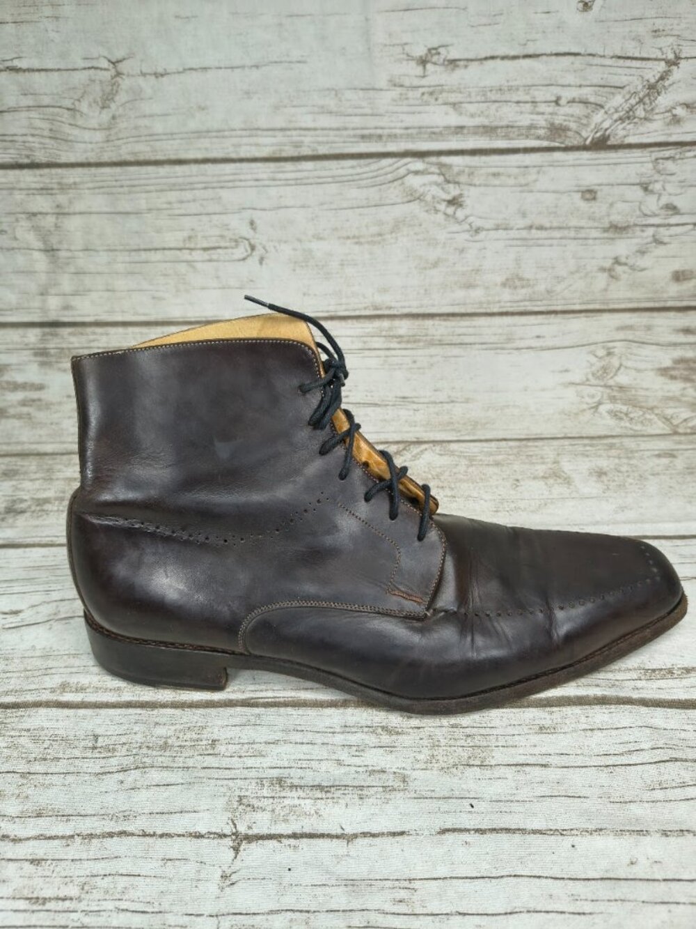 Canali Brown Leather Lace Up Ankle Boots EU 44.5 Made in Italy